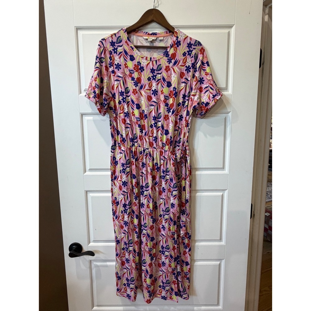 Boden Amanda Pink Floral Midi Dress Side Tie Size 16/18 Cottagecore Summer - Picture 5 of 12